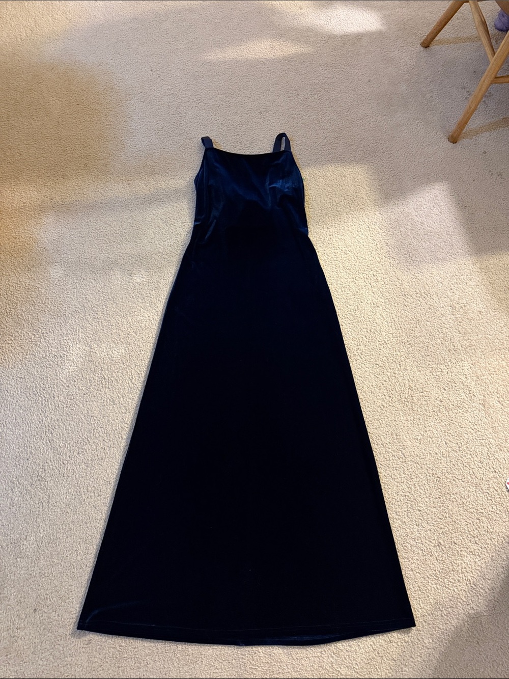 Classic Blue Velvet Slip Dress - Sleeveless Maxi